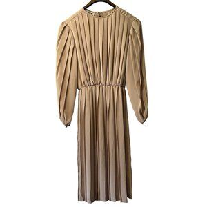 Vtg 1980s Pleated Dress Tan‎ Monica Richards of California Dress Size 10 Classic